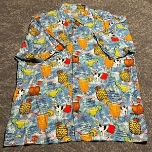 Big Dogs Hawaiian Shirt Men's 2X Cocktail Recipe Print Rayon Mutt-Tai